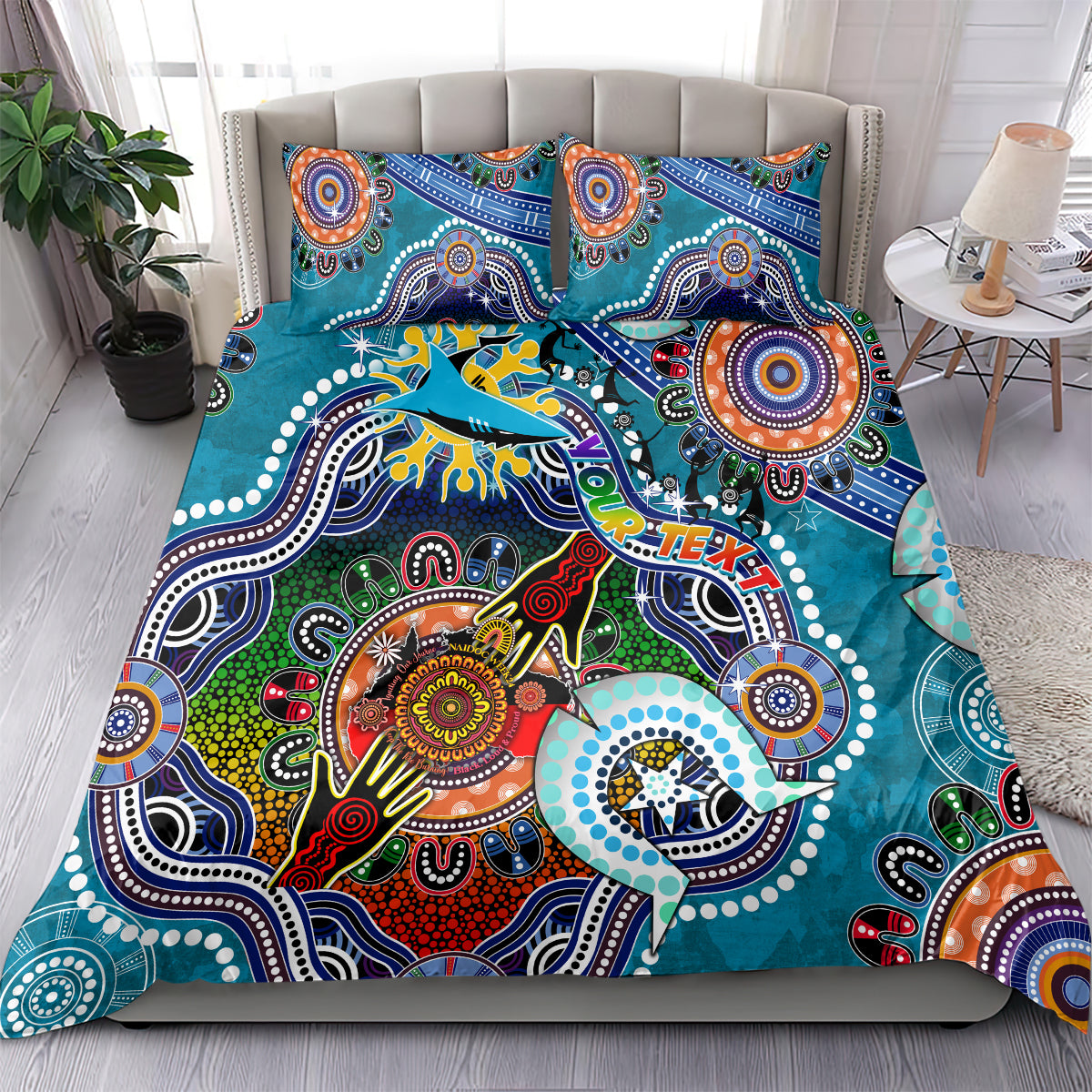 Personalised Sharks NAIDOC Week 2024 Bedding Set Australia Aboriginal Dot Painting - Vibe Hoodie Shop
