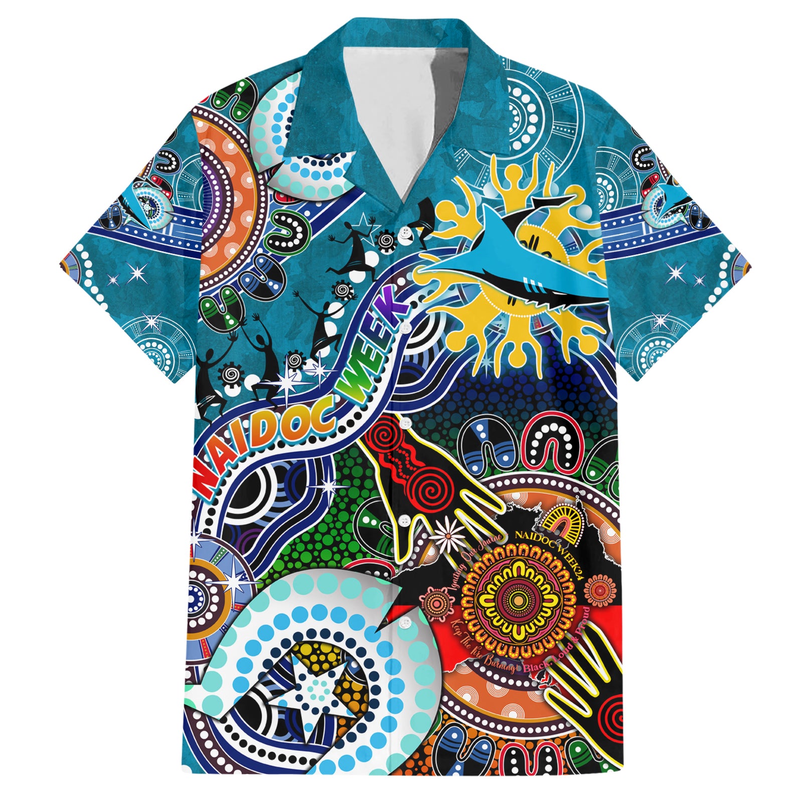 Personalised Sharks NAIDOC Week 2024 Hawaiian Shirt Australia Aboriginal Dot Painting - Vibe Hoodie Shop