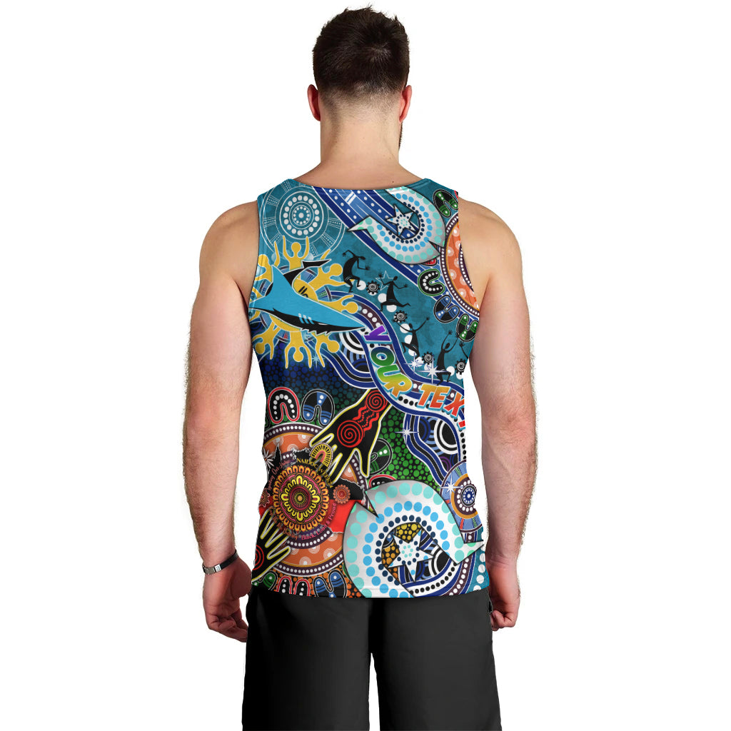 Personalised Sharks NAIDOC Week 2024 Men Tank Top Australia Aboriginal Dot Painting - Vibe Hoodie Shop