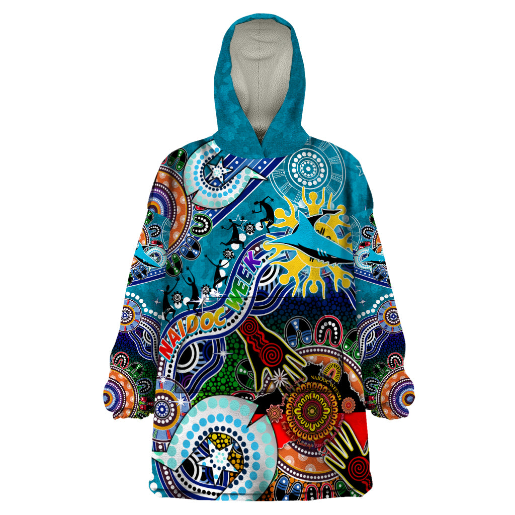 Personalised Sharks NAIDOC Week 2024 Wearable Blanket Hoodie Australia Aboriginal Dot Painting - Vibe Hoodie Shop