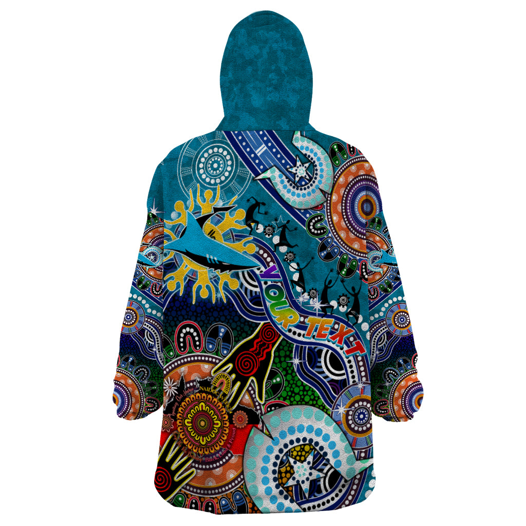 Personalised Sharks NAIDOC Week 2024 Wearable Blanket Hoodie Australia Aboriginal Dot Painting - Vibe Hoodie Shop