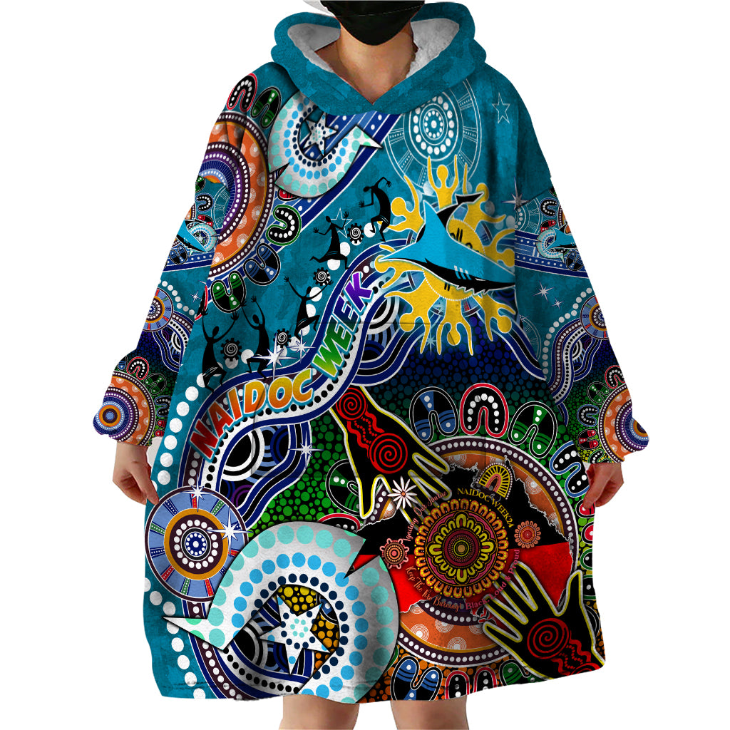 Personalised Sharks NAIDOC Week 2024 Wearable Blanket Hoodie Australia Aboriginal Dot Painting - Vibe Hoodie Shop