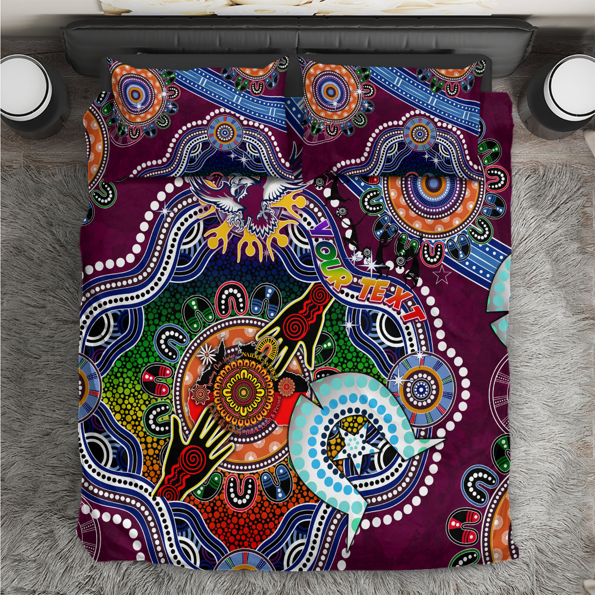 Personalised Eagles NAIDOC Week 2024 Bedding Set Australia Aboriginal Dot Painting - Vibe Hoodie Shop