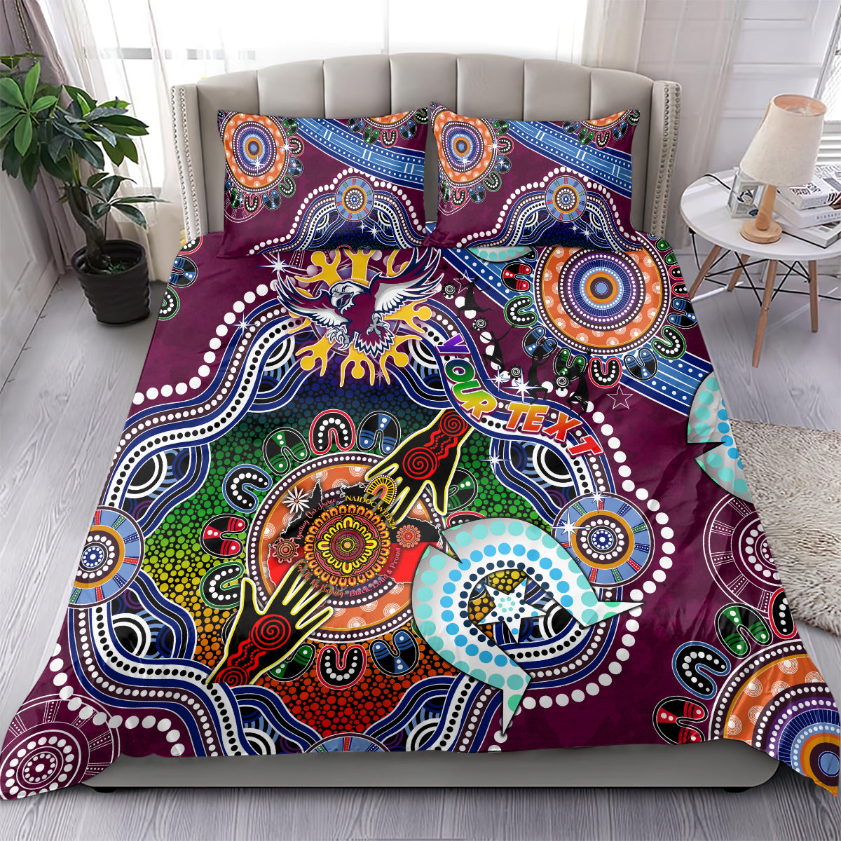 Personalised Eagles NAIDOC Week 2024 Bedding Set Australia Aboriginal Dot Painting - Vibe Hoodie Shop