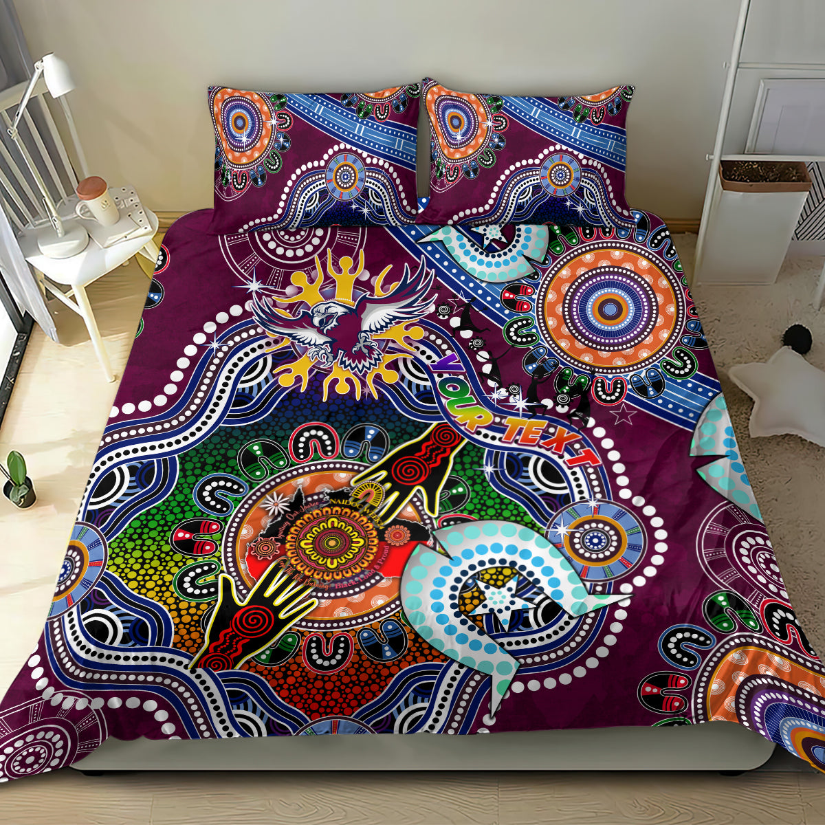 Personalised Eagles NAIDOC Week 2024 Bedding Set Australia Aboriginal Dot Painting - Vibe Hoodie Shop