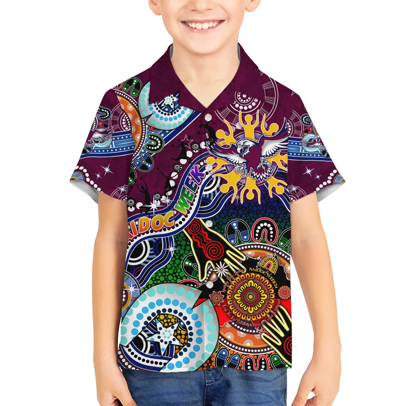 Personalised Eagles NAIDOC Week 2024 Hawaiian Shirt Australia Aboriginal Dot Painting - Vibe Hoodie Shop