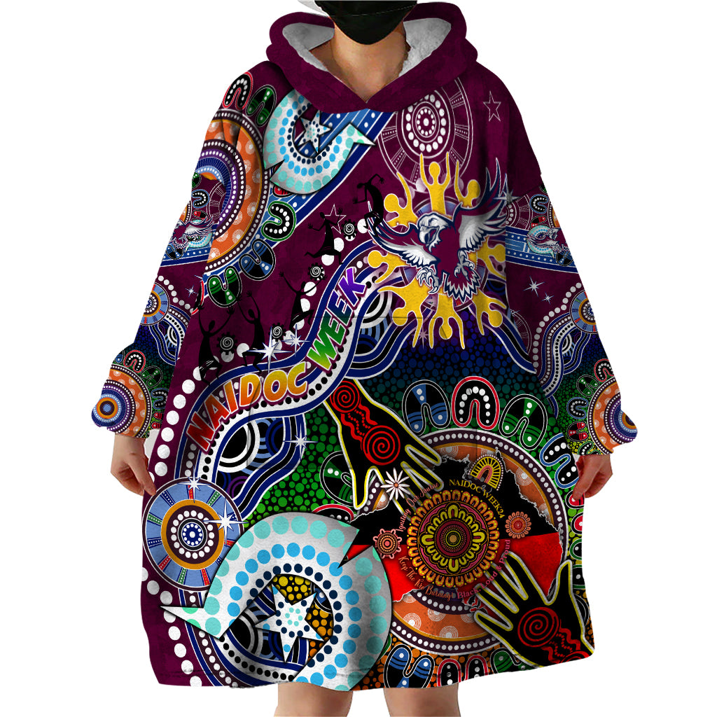 Personalised Eagles NAIDOC Week 2024 Wearable Blanket Hoodie Australia Aboriginal Dot Painting - Vibe Hoodie Shop