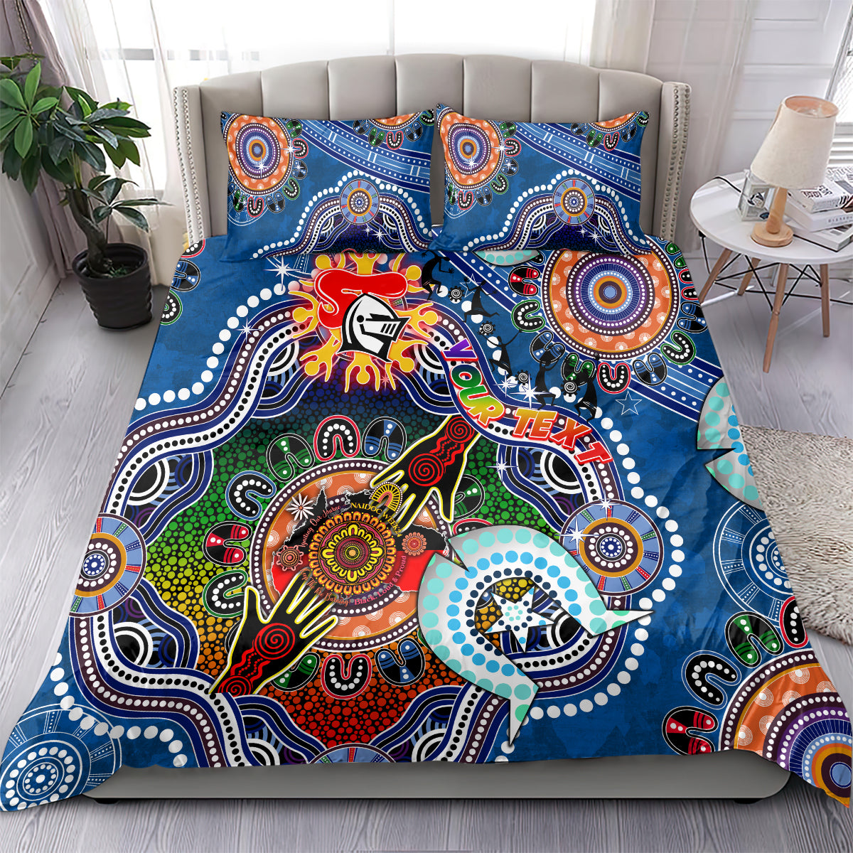 Personalised Knights NAIDOC Week 2024 Bedding Set Australia Aboriginal Dot Painting - Vibe Hoodie Shop