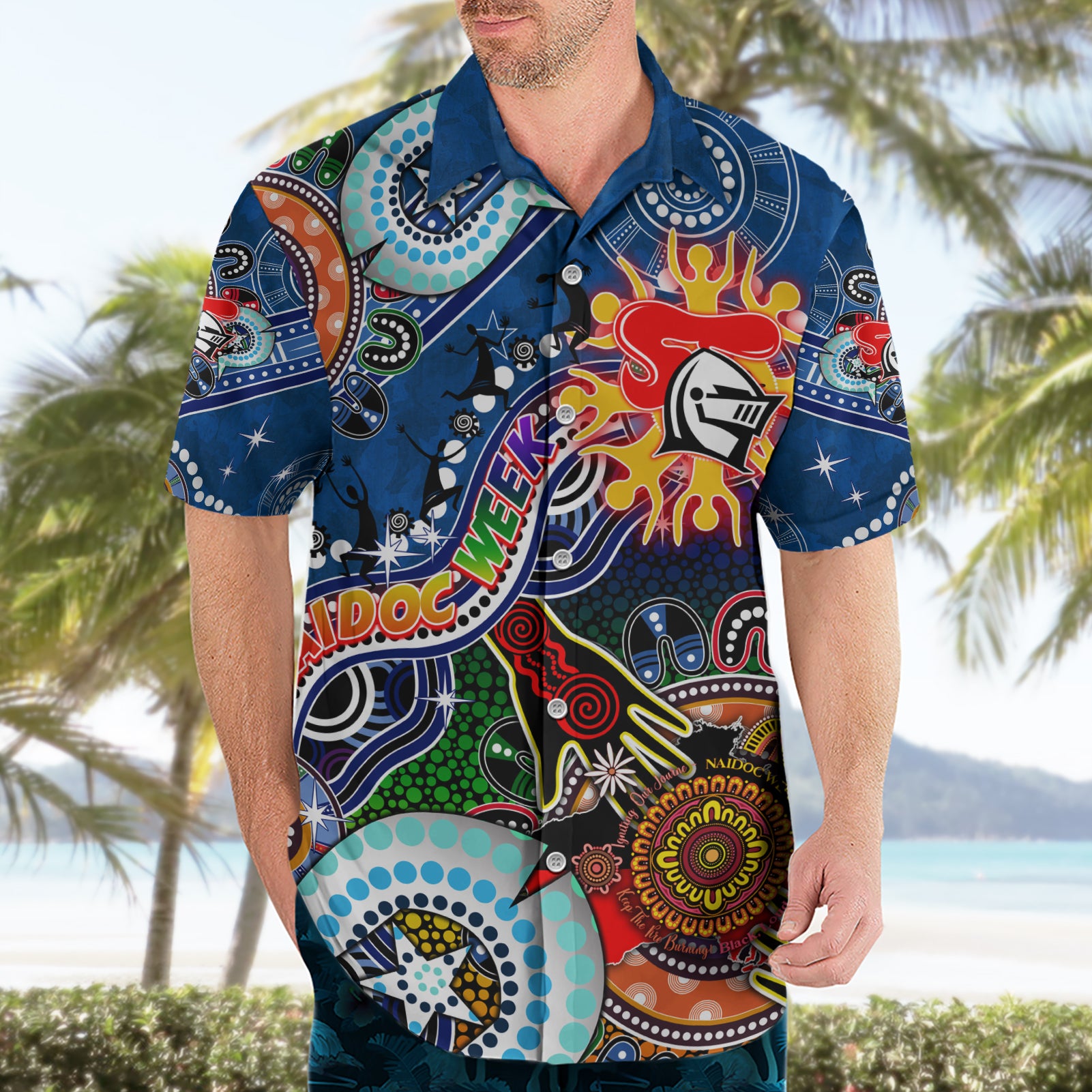 Personalised Knights NAIDOC Week 2024 Hawaiian Shirt Australia Aboriginal Dot Painting - Vibe Hoodie Shop