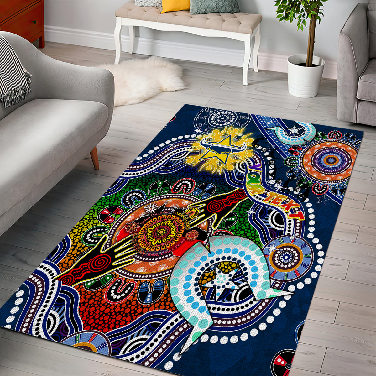 Personalised Cowboys NAIDOC Week 2024 Area Rug Australia Aboriginal Dot Painting - Vibe Hoodie Shop