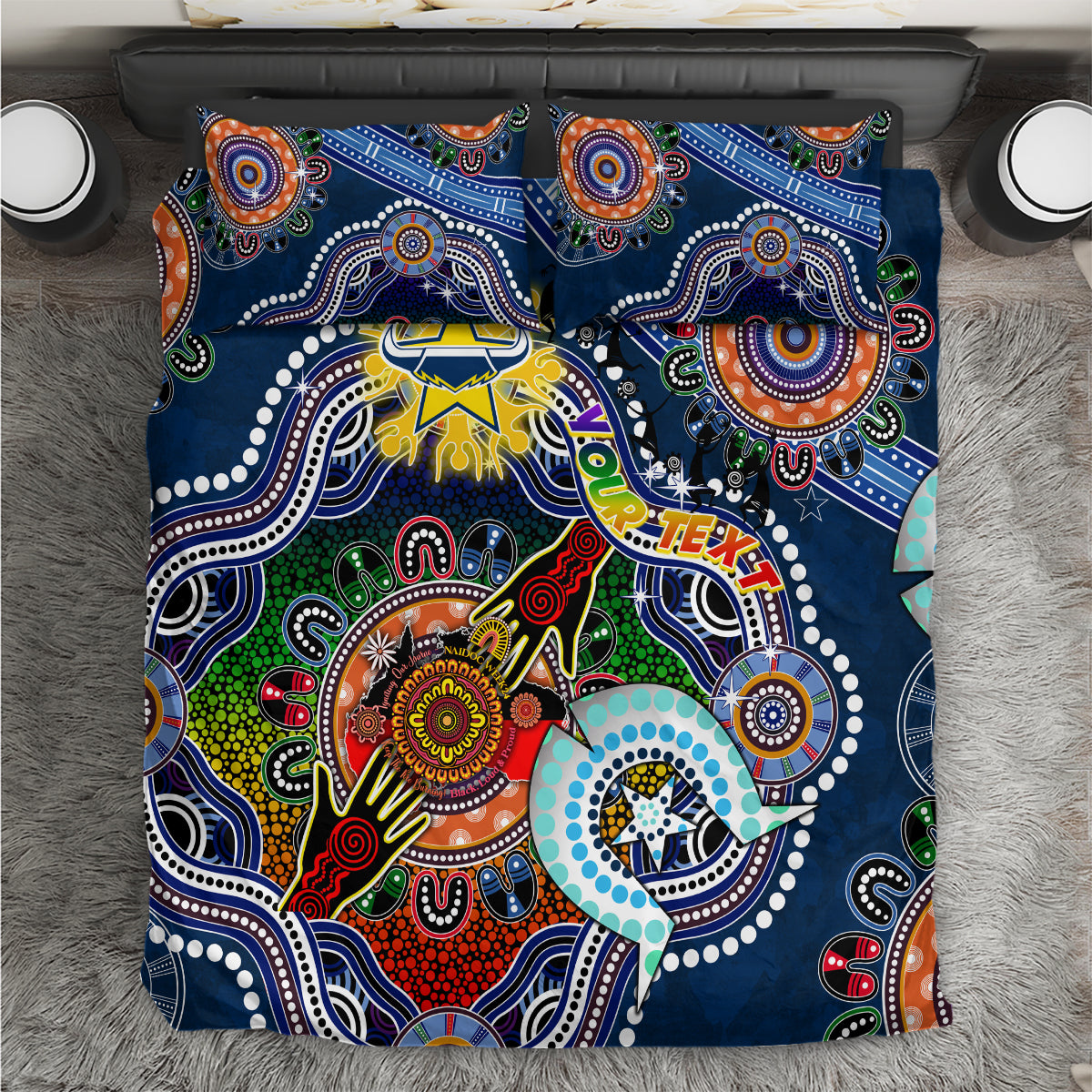 Personalised Cowboys NAIDOC Week 2024 Bedding Set Australia Aboriginal Dot Painting - Vibe Hoodie Shop