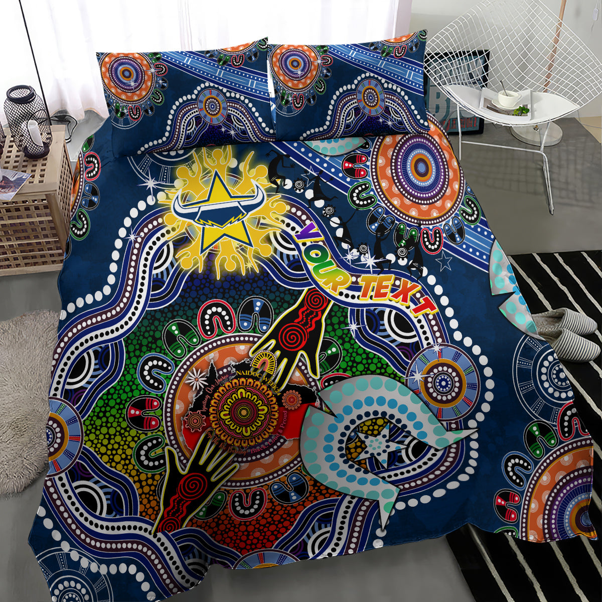 Personalised Cowboys NAIDOC Week 2024 Bedding Set Australia Aboriginal Dot Painting - Vibe Hoodie Shop