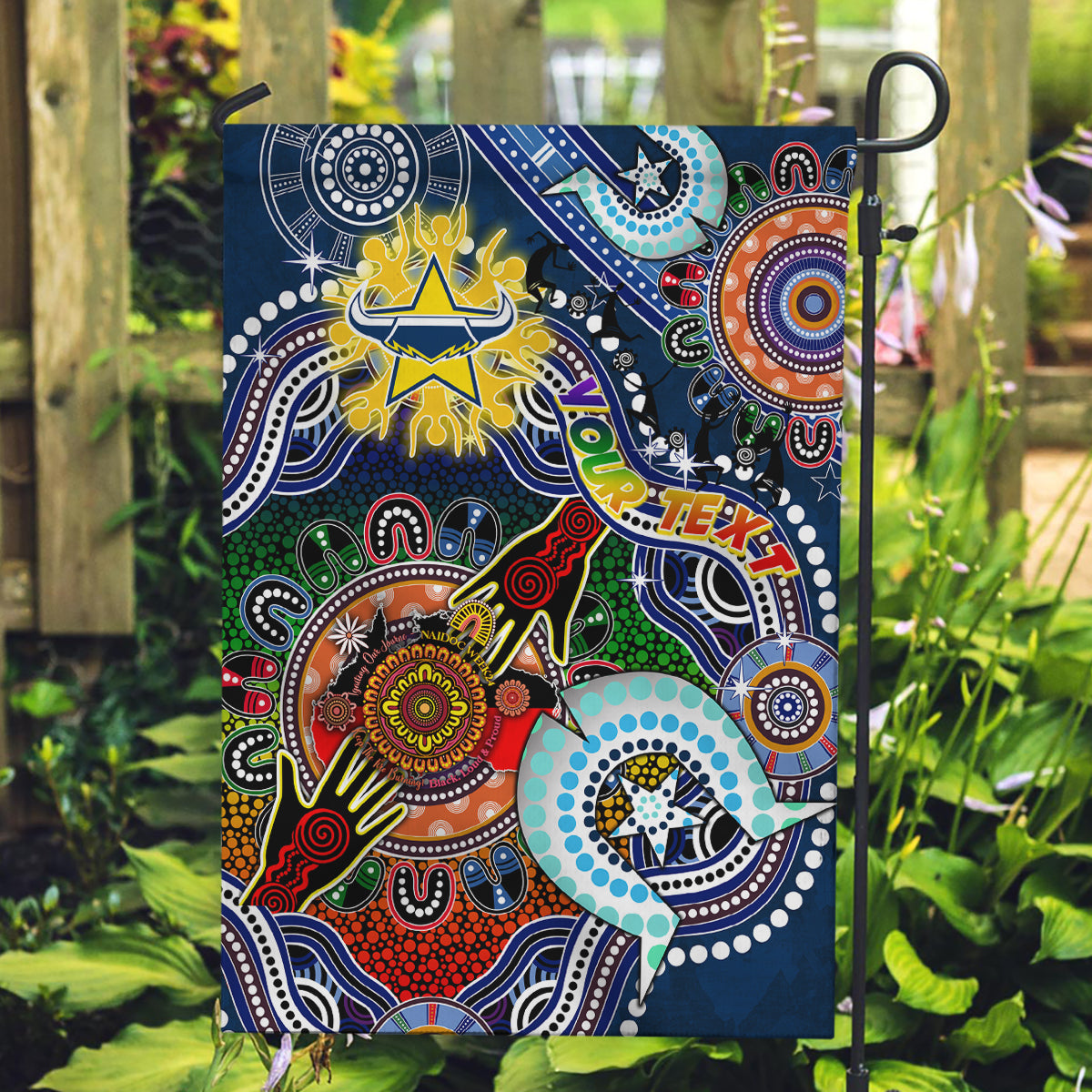 Personalised Cowboys NAIDOC Week 2024 Garden Flag Australia Aboriginal Dot Painting - Vibe Hoodie Shop