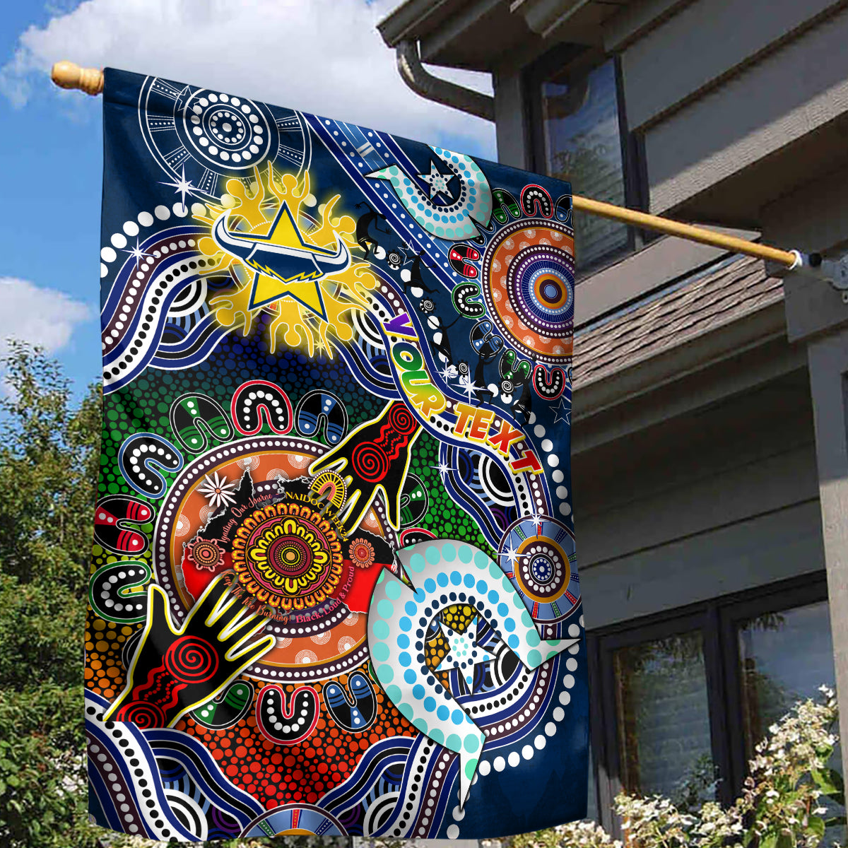 Personalised Cowboys NAIDOC Week 2024 Garden Flag Australia Aboriginal Dot Painting - Vibe Hoodie Shop