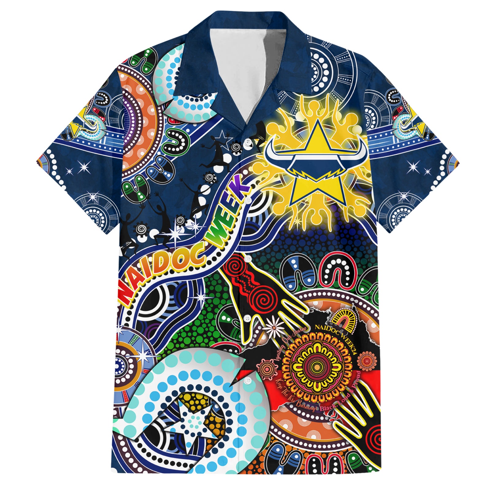 Personalised Cowboys NAIDOC Week 2024 Hawaiian Shirt Australia Aboriginal Dot Painting - Vibe Hoodie Shop