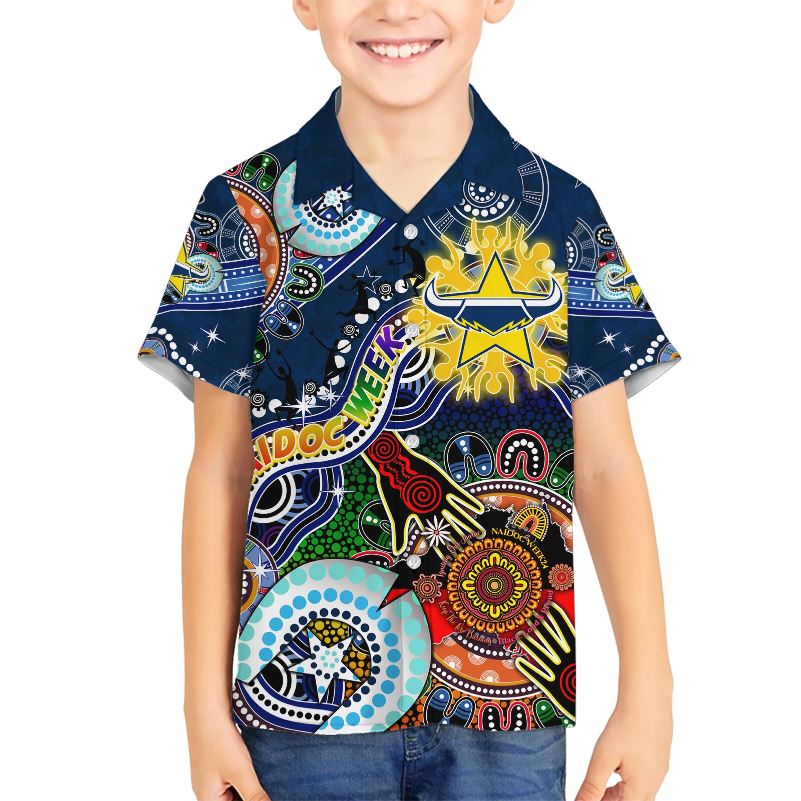 Personalised Cowboys NAIDOC Week 2024 Hawaiian Shirt Australia Aboriginal Dot Painting - Vibe Hoodie Shop