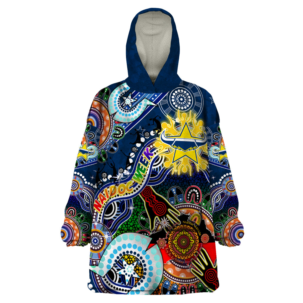 Personalised Cowboys NAIDOC Week 2024 Wearable Blanket Hoodie Australia Aboriginal Dot Painting - Vibe Hoodie Shop