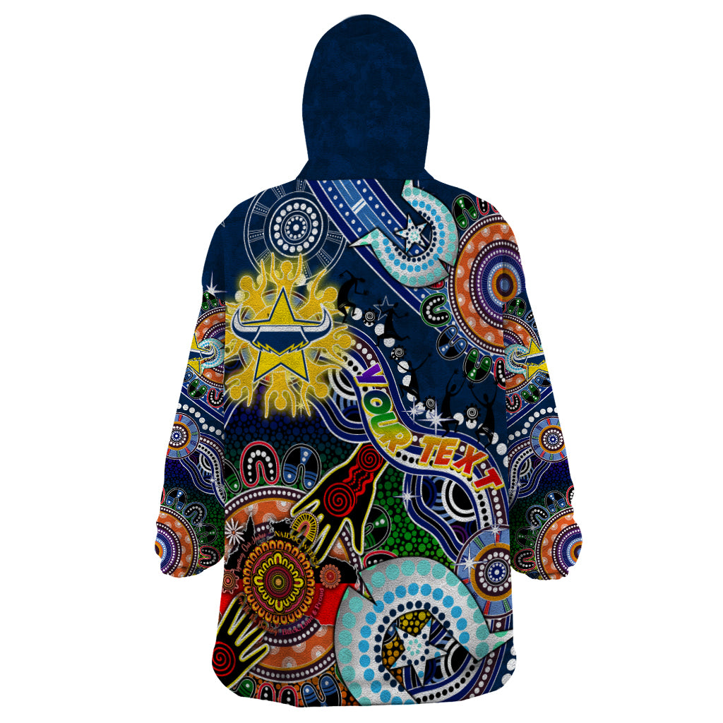 Personalised Cowboys NAIDOC Week 2024 Wearable Blanket Hoodie Australia Aboriginal Dot Painting - Vibe Hoodie Shop