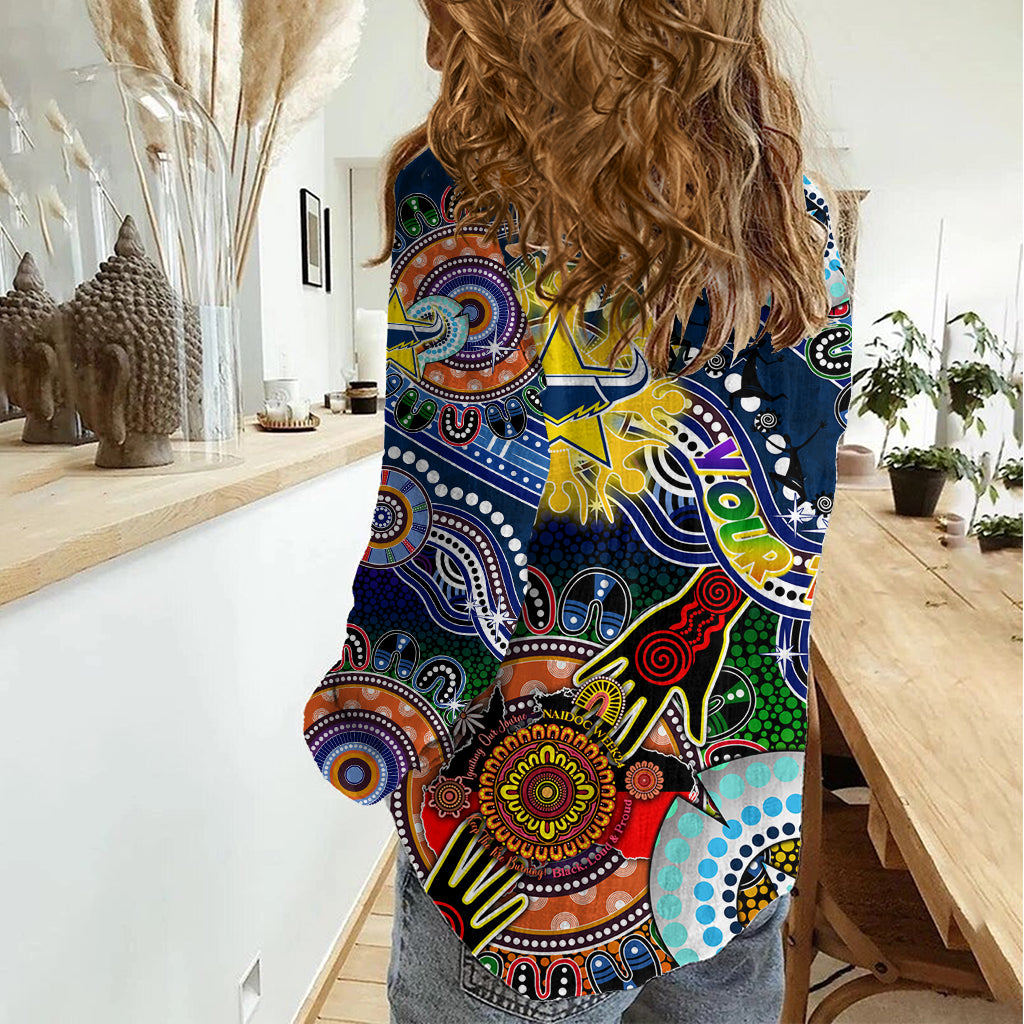 Personalised Cowboys NAIDOC Week 2024 Women Casual Shirt Australia Aboriginal Dot Painting - Vibe Hoodie Shop