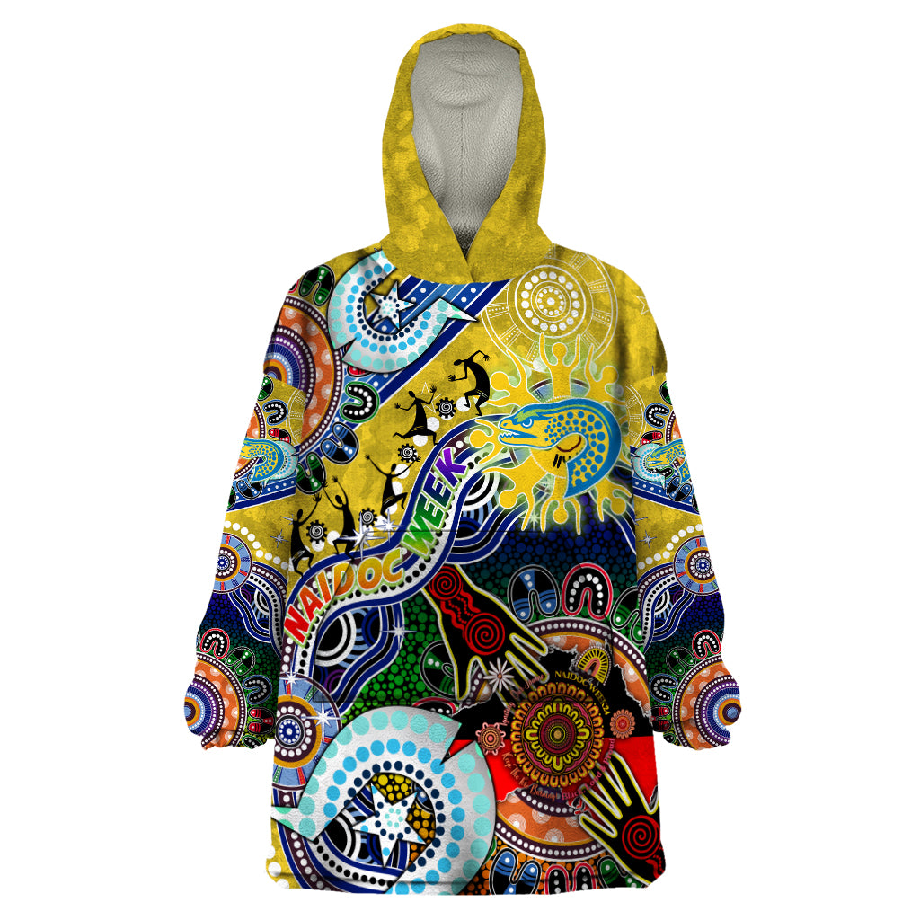 Personalised Eels NAIDOC Week 2024 Wearable Blanket Hoodie Australia Aboriginal Dot Painting - Vibe Hoodie Shop