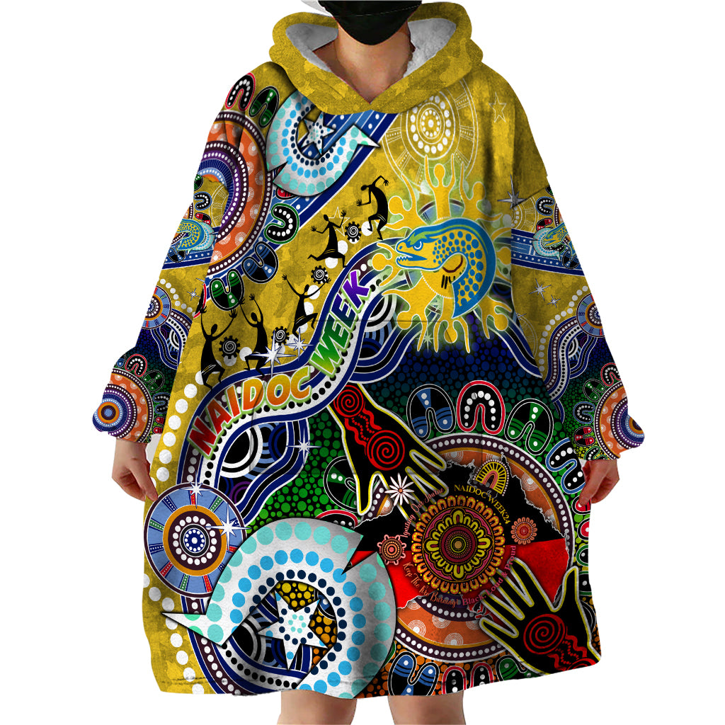 Personalised Eels NAIDOC Week 2024 Wearable Blanket Hoodie Australia Aboriginal Dot Painting - Vibe Hoodie Shop