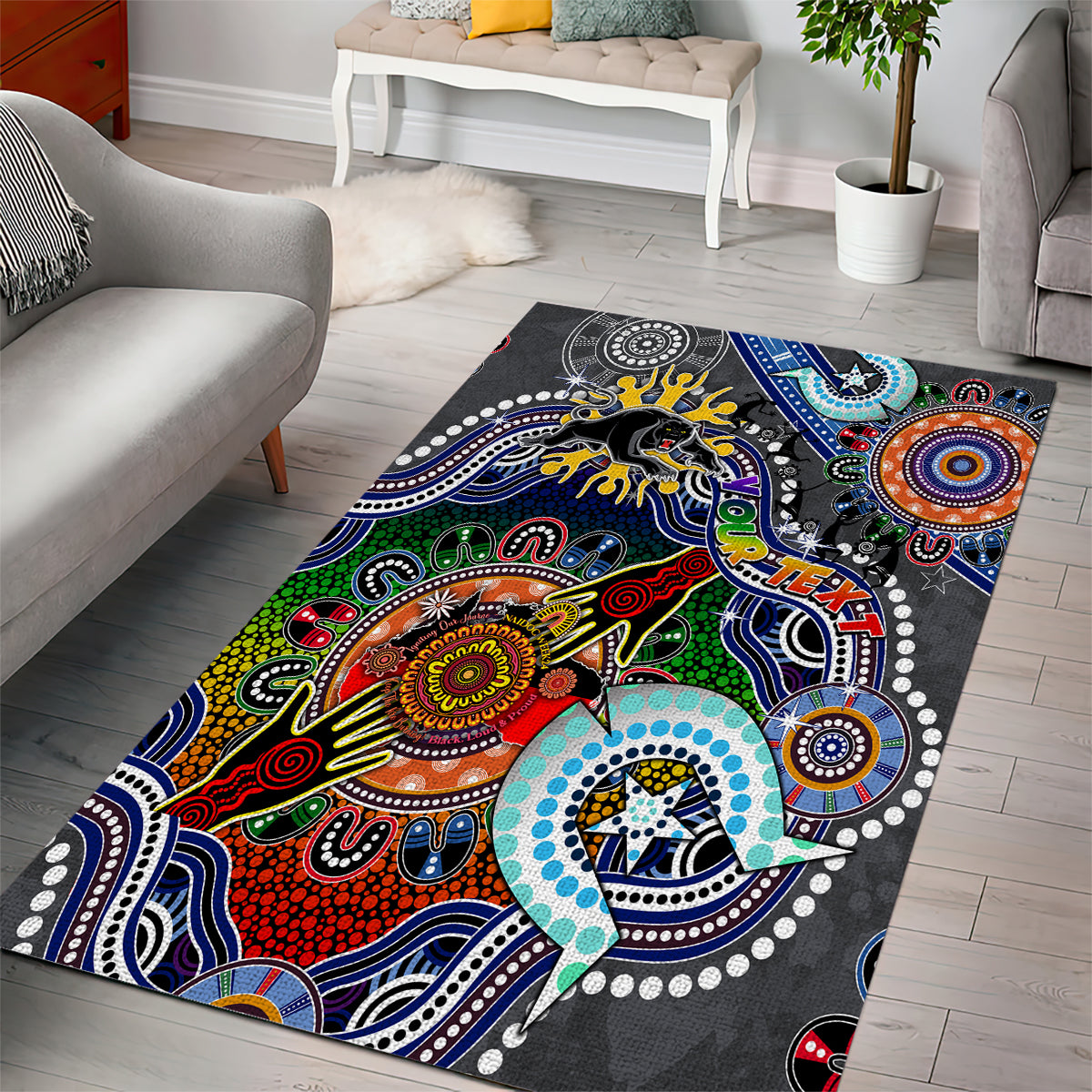 Personalised Panthers NAIDOC Week 2024 Area Rug Australia Aboriginal Dot Painting - Vibe Hoodie Shop