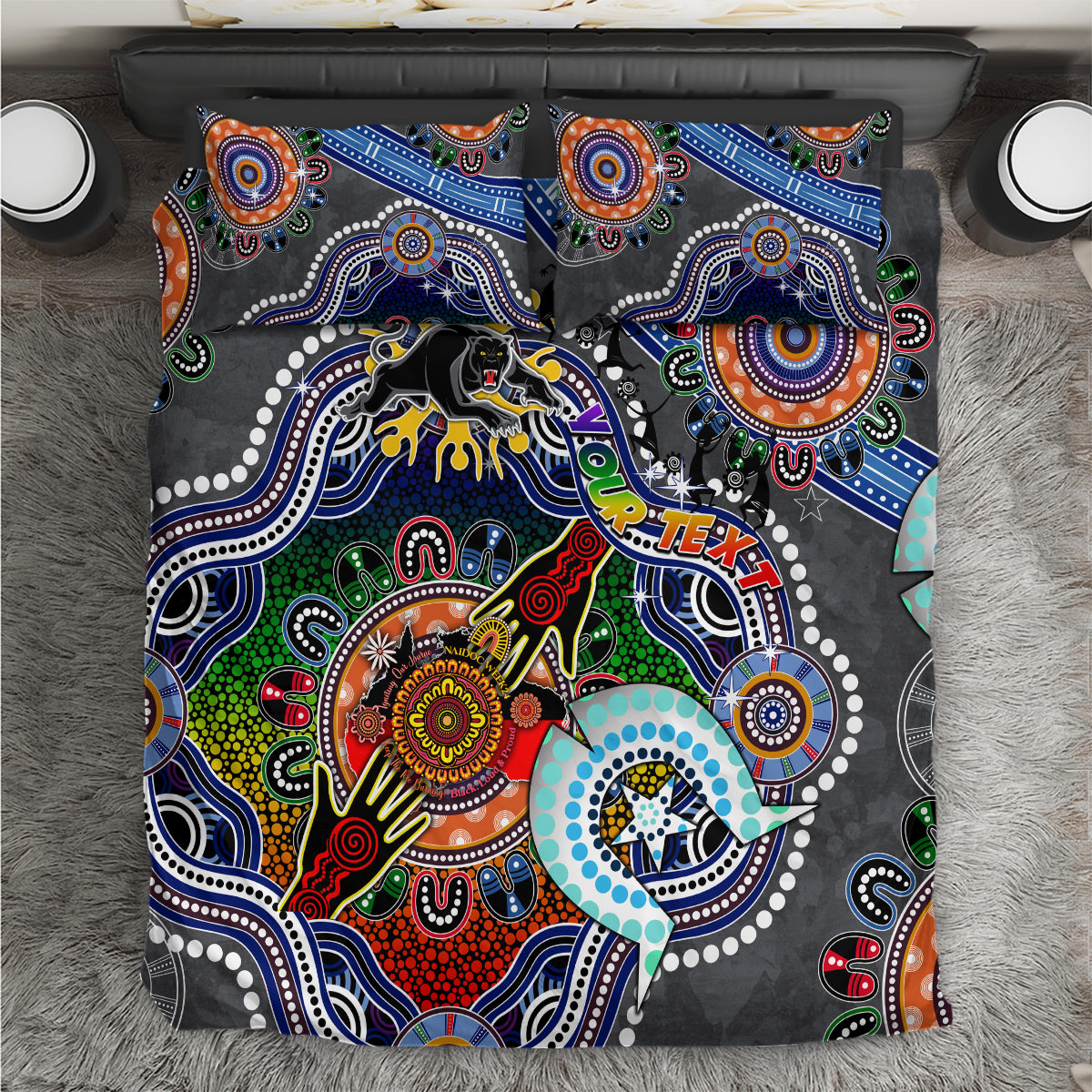 Personalised Panthers NAIDOC Week 2024 Bedding Set Australia Aboriginal Dot Painting - Vibe Hoodie Shop
