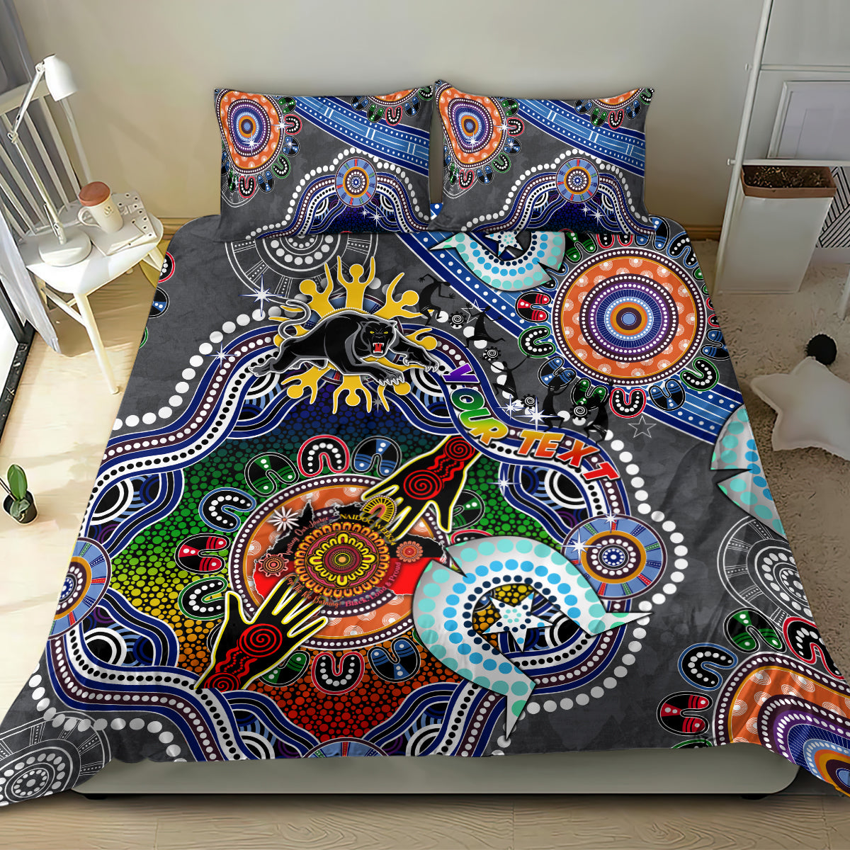 Personalised Panthers NAIDOC Week 2024 Bedding Set Australia Aboriginal Dot Painting - Vibe Hoodie Shop