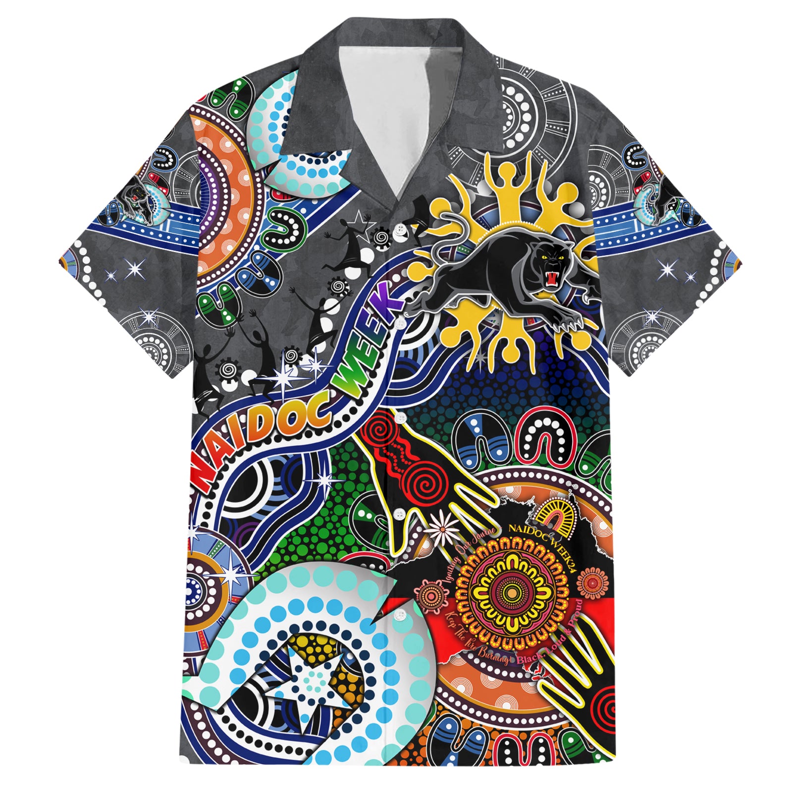 Personalised Panthers NAIDOC Week 2024 Hawaiian Shirt Australia Aboriginal Dot Painting - Vibe Hoodie Shop