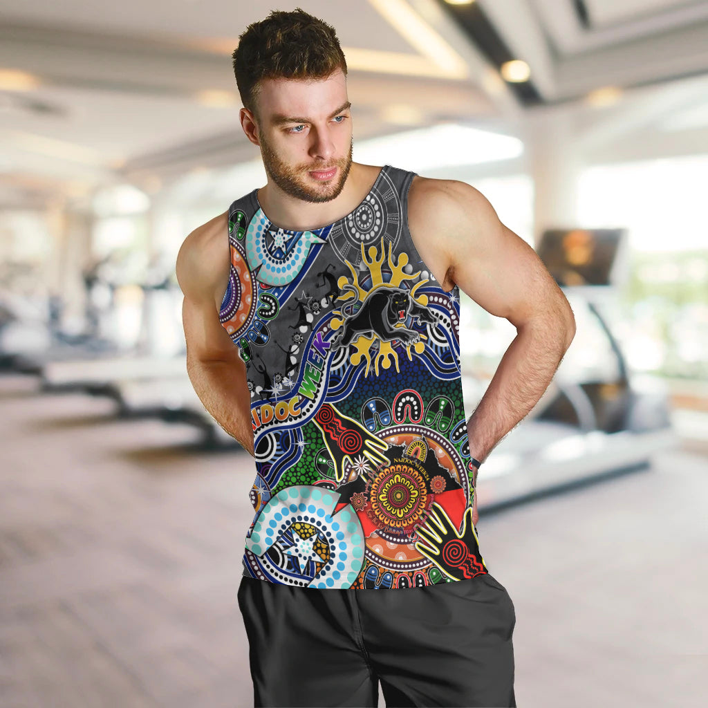 Personalised Panthers NAIDOC Week 2024 Men Tank Top Australia Aboriginal Dot Painting - Vibe Hoodie Shop