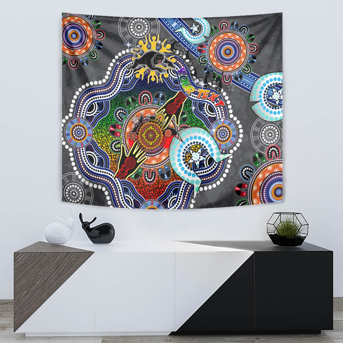 Personalised Panthers NAIDOC Week 2024 Tapestry Australia Aboriginal Dot Painting - Vibe Hoodie Shop