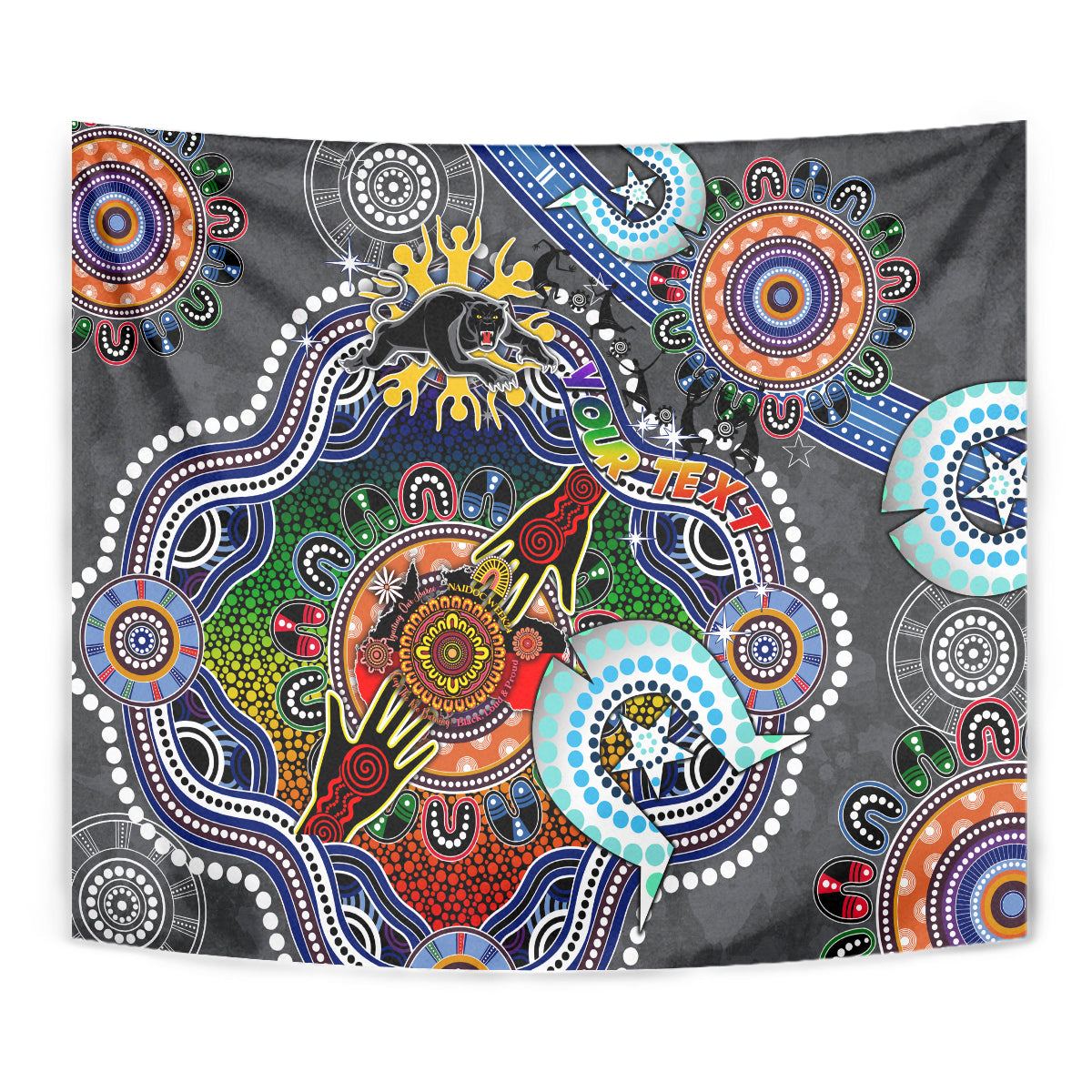 Personalised Panthers NAIDOC Week 2024 Tapestry Australia Aboriginal Dot Painting - Vibe Hoodie Shop