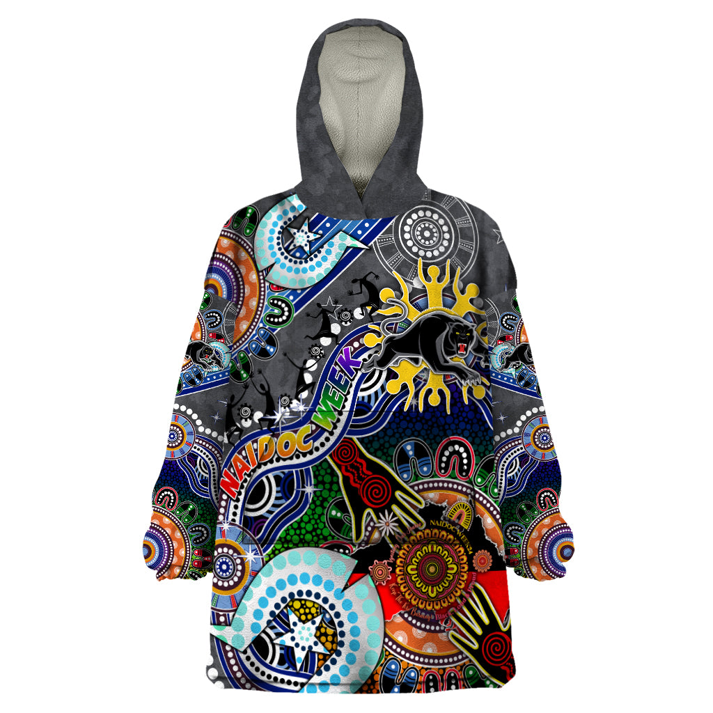 Personalised Panthers NAIDOC Week 2024 Wearable Blanket Hoodie Australia Aboriginal Dot Painting - Vibe Hoodie Shop