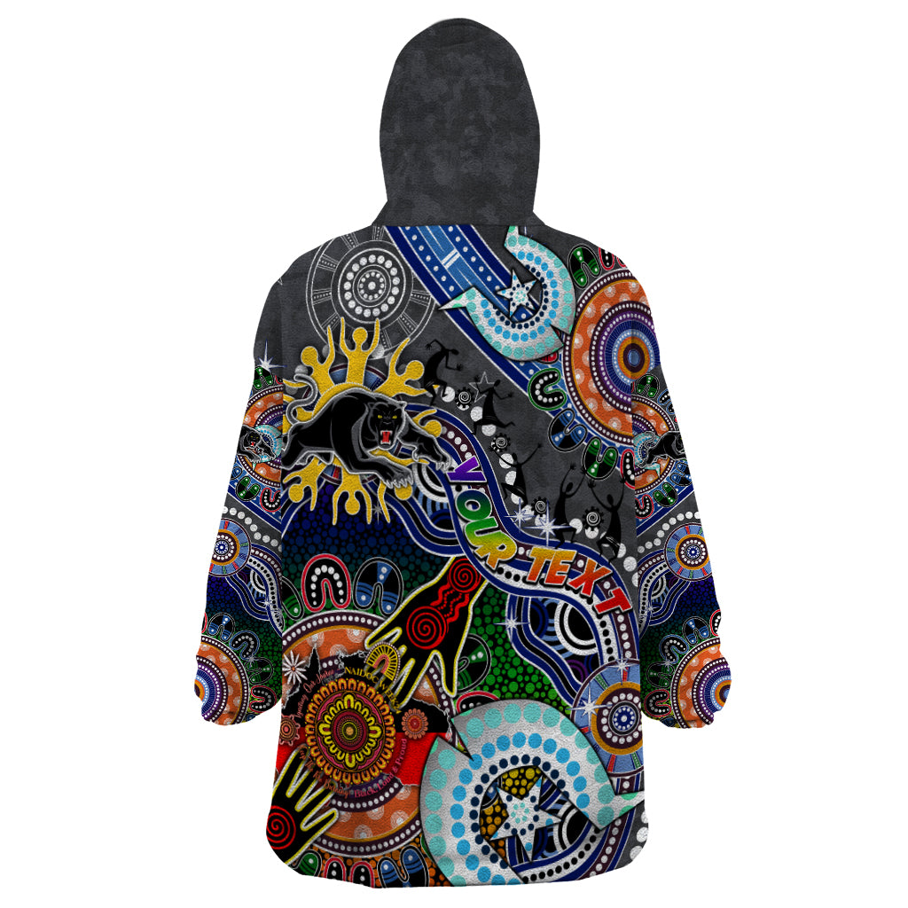 Personalised Panthers NAIDOC Week 2024 Wearable Blanket Hoodie Australia Aboriginal Dot Painting - Vibe Hoodie Shop