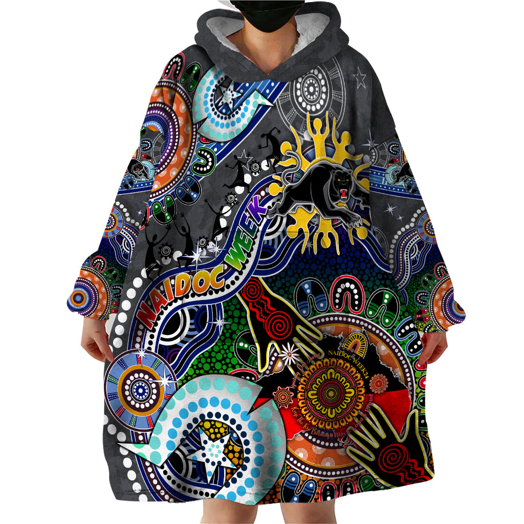 Personalised Panthers NAIDOC Week 2024 Wearable Blanket Hoodie Australia Aboriginal Dot Painting - Vibe Hoodie Shop