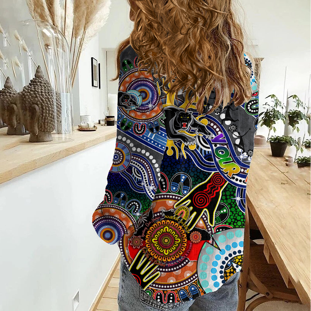 Personalised Panthers NAIDOC Week 2024 Women Casual Shirt Australia Aboriginal Dot Painting - Vibe Hoodie Shop