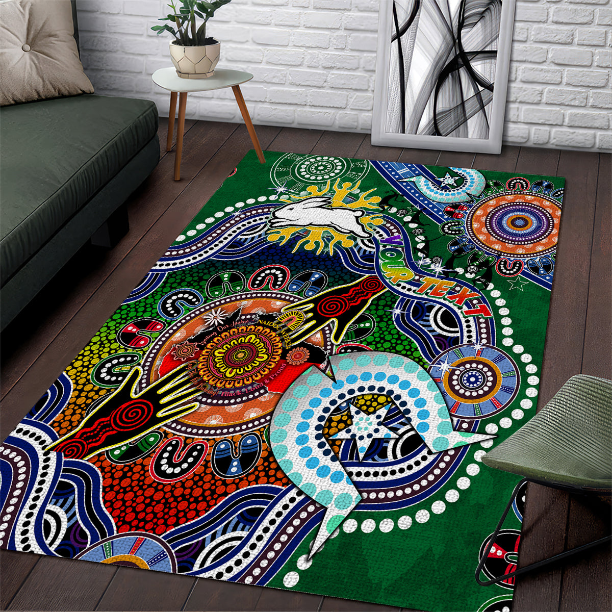 Personalised Rabbitohs NAIDOC Week 2024 Area Rug Australia Aboriginal Dot Painting - Vibe Hoodie Shop