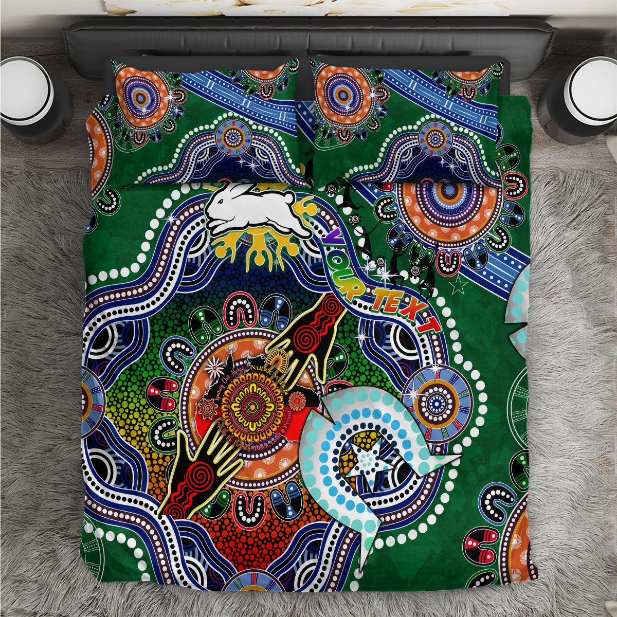 Personalised Rabbitohs NAIDOC Week 2024 Bedding Set Australia Aboriginal Dot Painting - Vibe Hoodie Shop