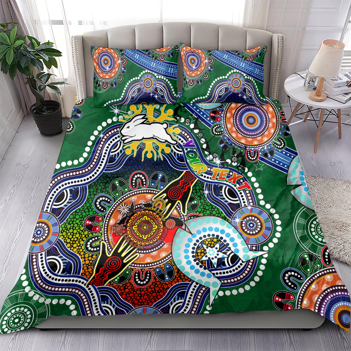 Personalised Rabbitohs NAIDOC Week 2024 Bedding Set Australia Aboriginal Dot Painting - Vibe Hoodie Shop