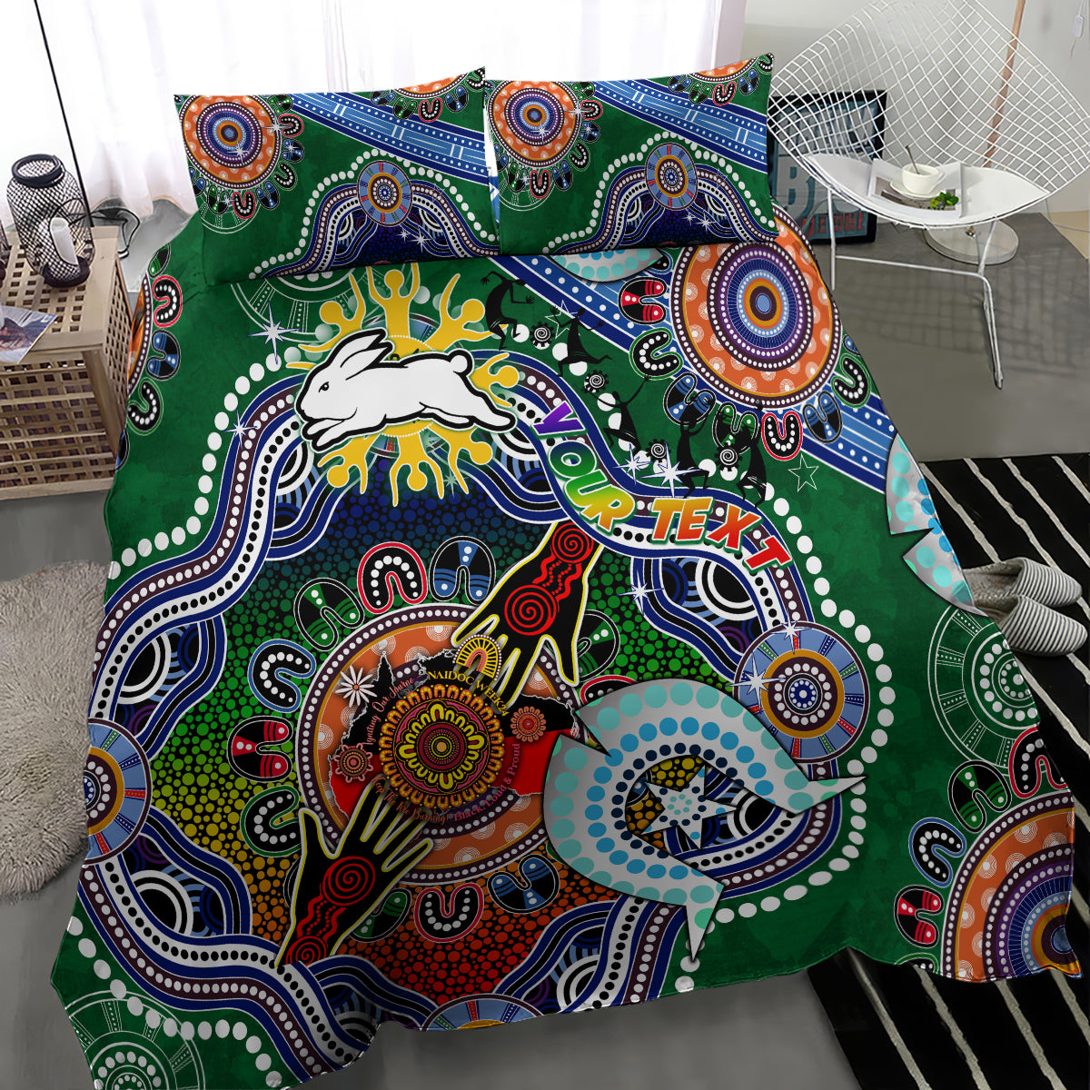 Personalised Rabbitohs NAIDOC Week 2024 Bedding Set Australia Aboriginal Dot Painting - Vibe Hoodie Shop