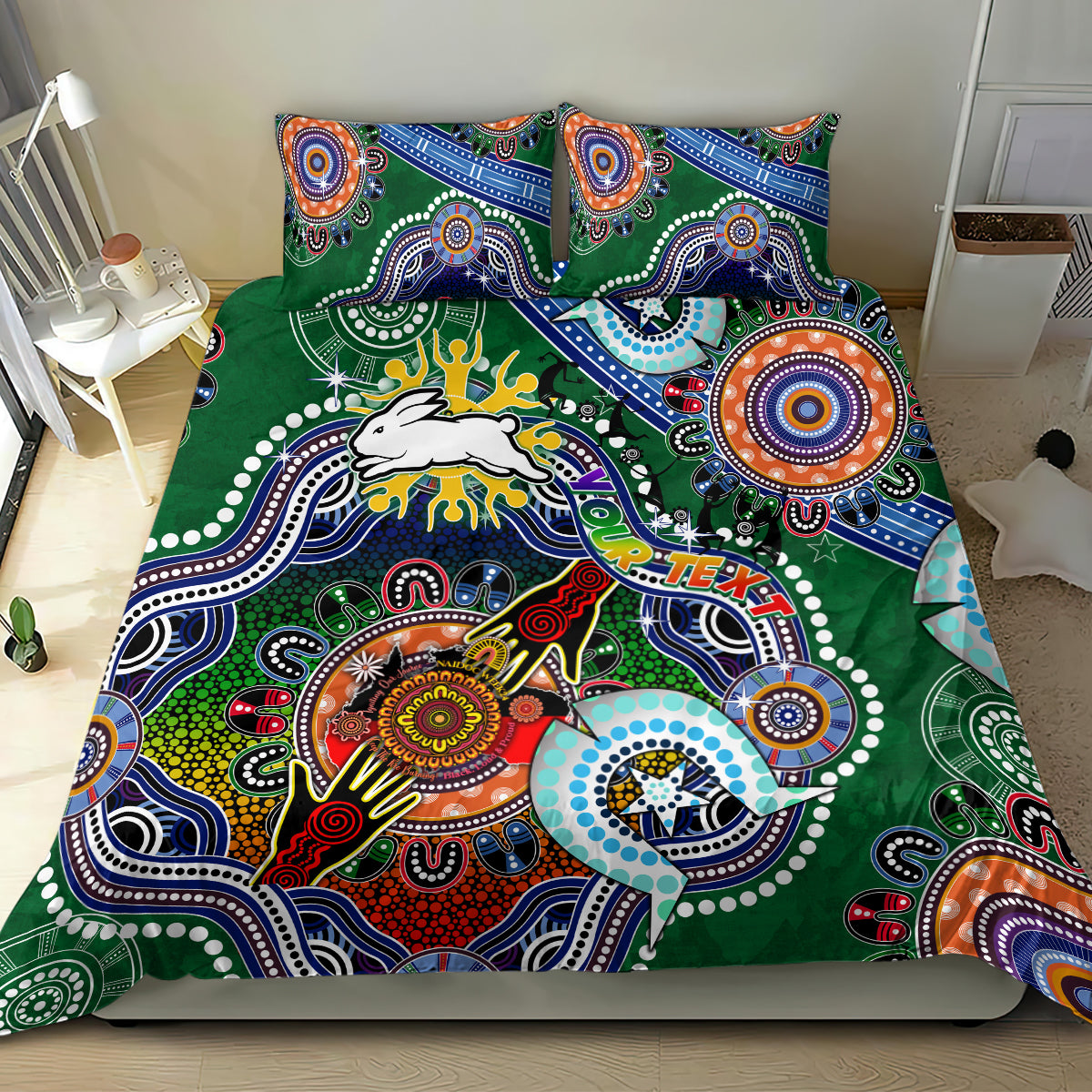 Personalised Rabbitohs NAIDOC Week 2024 Bedding Set Australia Aboriginal Dot Painting - Vibe Hoodie Shop