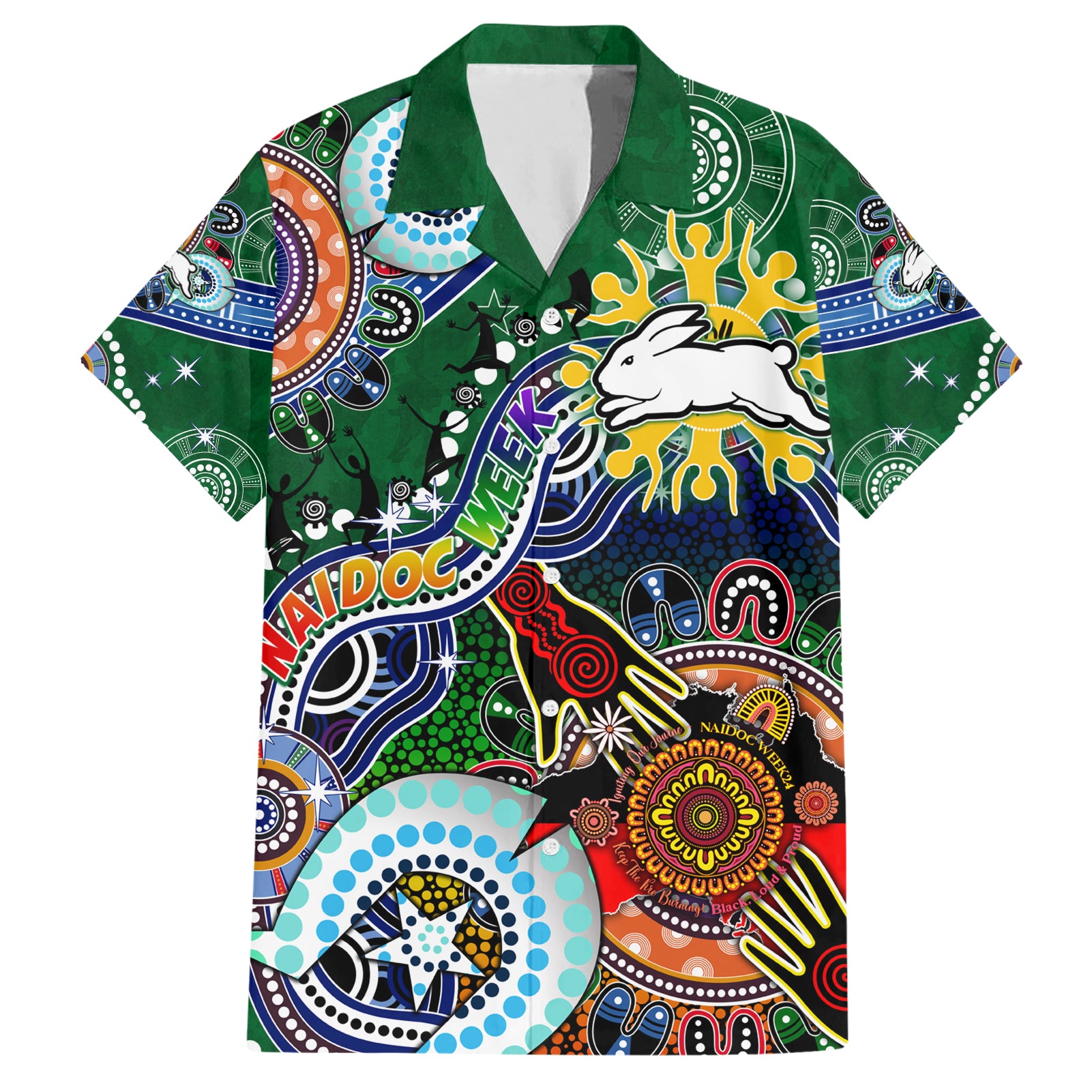 Personalised Rabbitohs NAIDOC Week 2024 Hawaiian Shirt Australia Aboriginal Dot Painting - Vibe Hoodie Shop