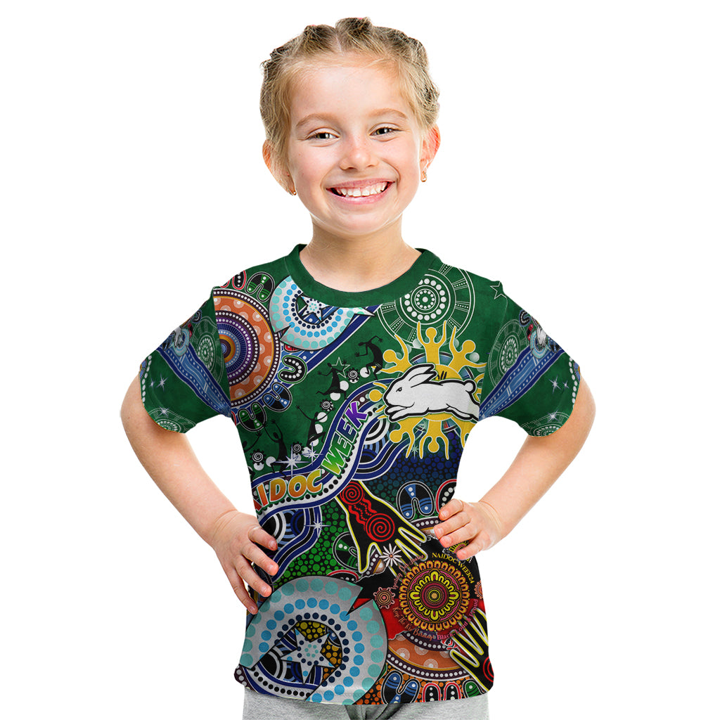 Personalised Rabbitohs NAIDOC Week 2024 Kid T Shirt Australia Aboriginal Dot Painting - Vibe Hoodie Shop