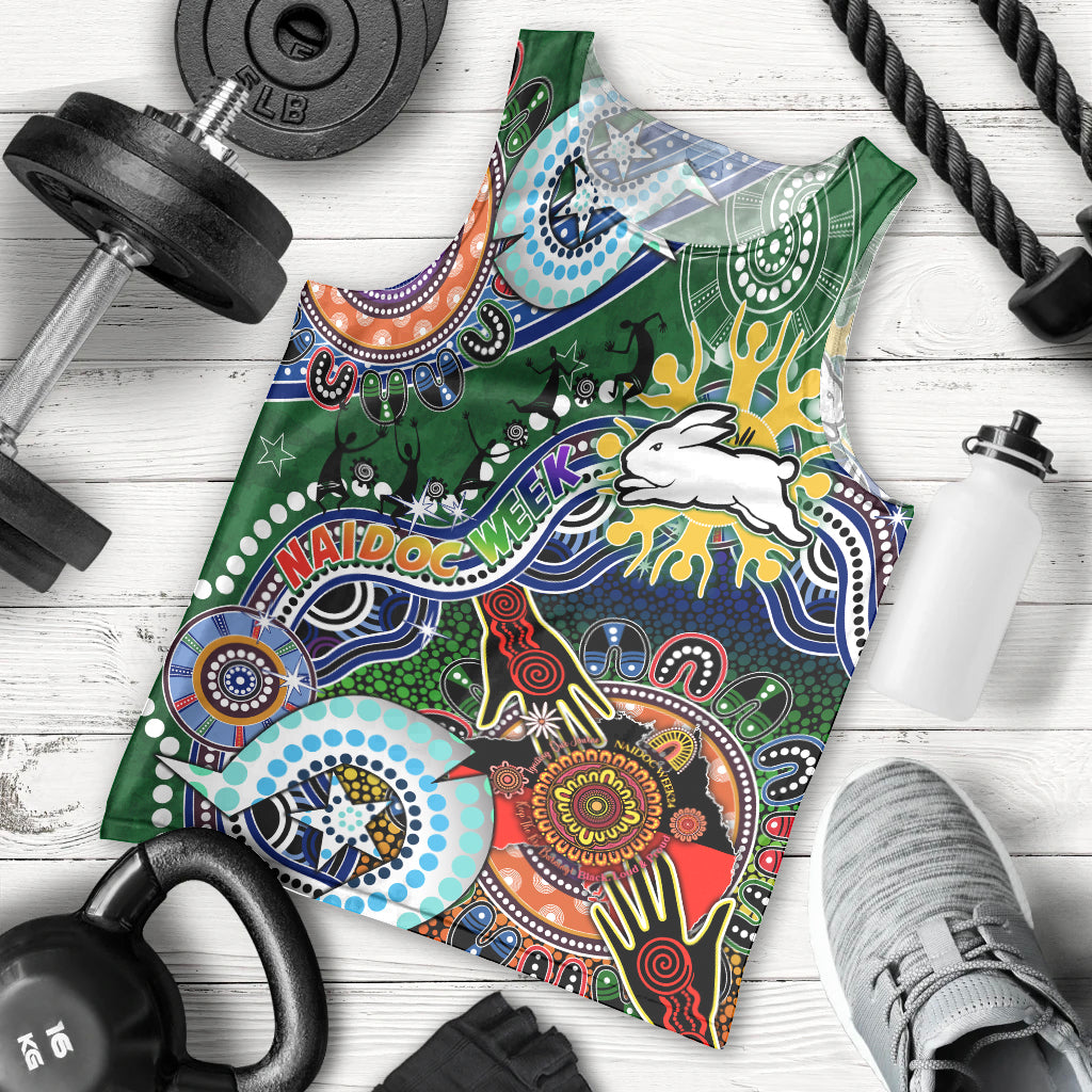 Personalised Rabbitohs NAIDOC Week 2024 Men Tank Top Australia Aboriginal Dot Painting - Vibe Hoodie Shop