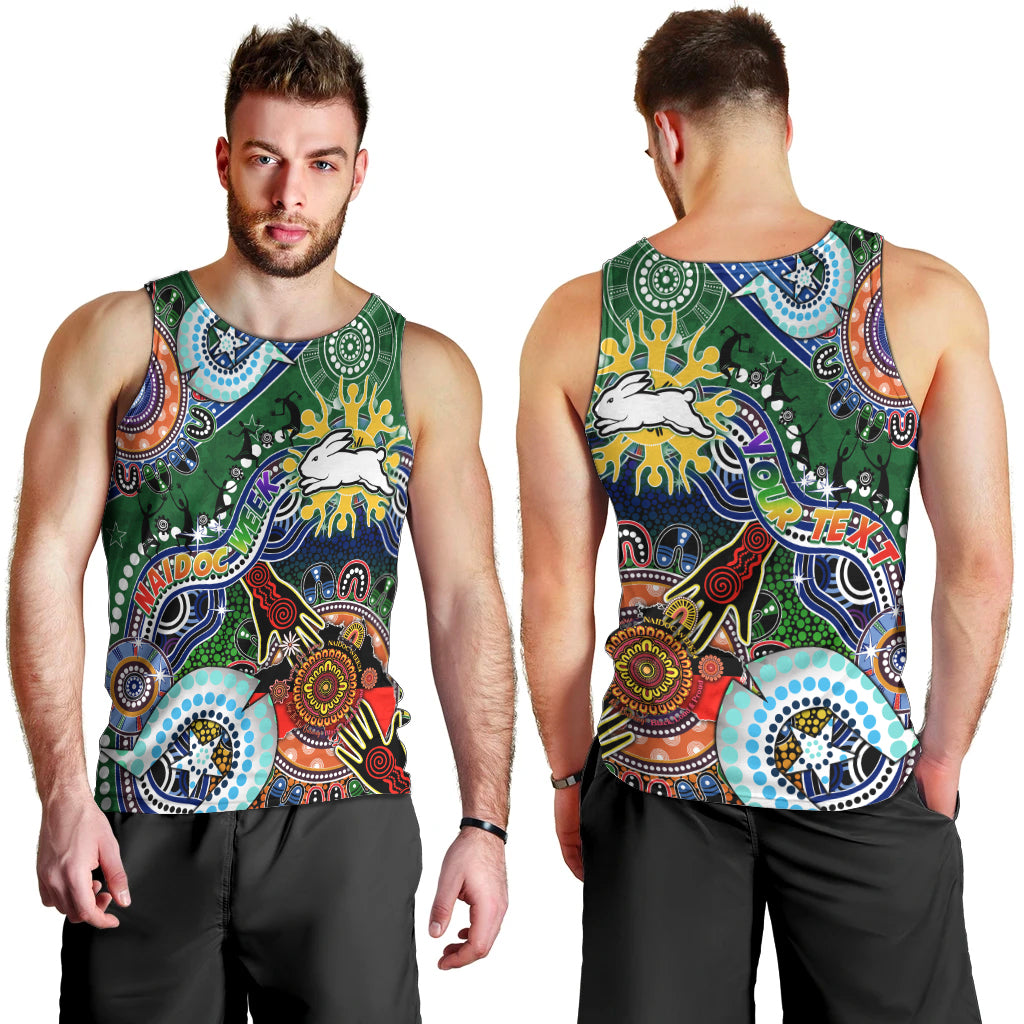 Personalised Rabbitohs NAIDOC Week 2024 Men Tank Top Australia Aboriginal Dot Painting - Vibe Hoodie Shop
