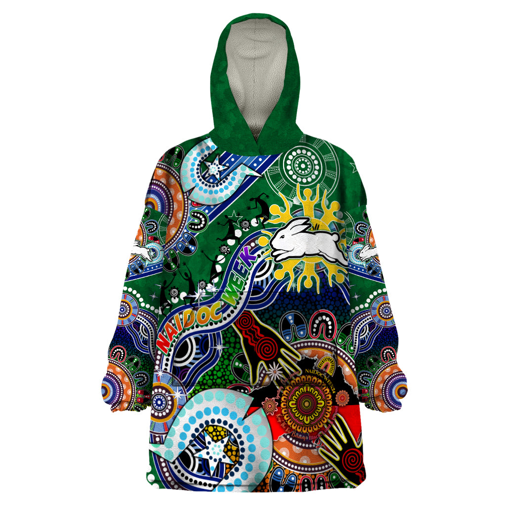 Personalised Rabbitohs NAIDOC Week 2024 Wearable Blanket Hoodie Australia Aboriginal Dot Painting - Vibe Hoodie Shop