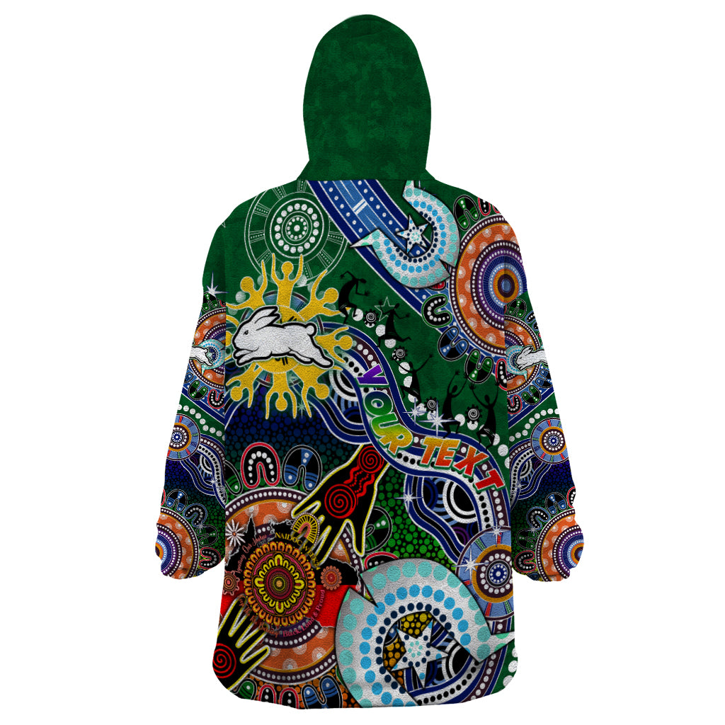 Personalised Rabbitohs NAIDOC Week 2024 Wearable Blanket Hoodie Australia Aboriginal Dot Painting - Vibe Hoodie Shop