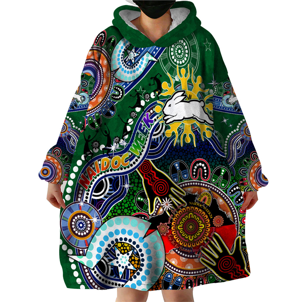 Personalised Rabbitohs NAIDOC Week 2024 Wearable Blanket Hoodie Australia Aboriginal Dot Painting - Vibe Hoodie Shop