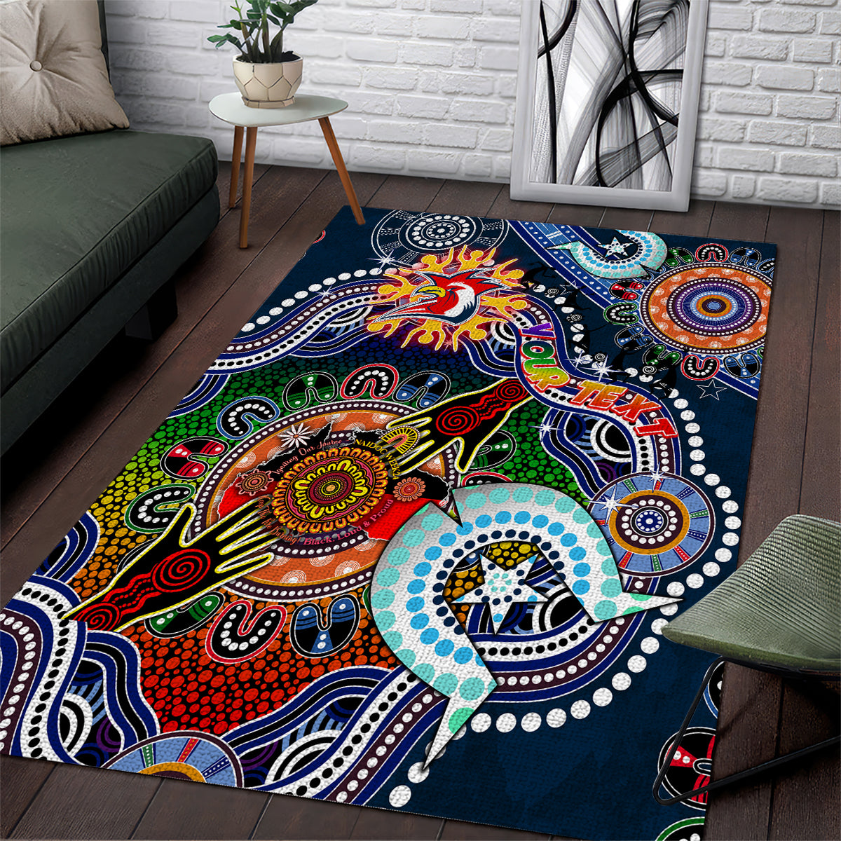 Personalised Roosters NAIDOC Week 2024 Area Rug Australia Aboriginal Dot Painting - Vibe Hoodie Shop