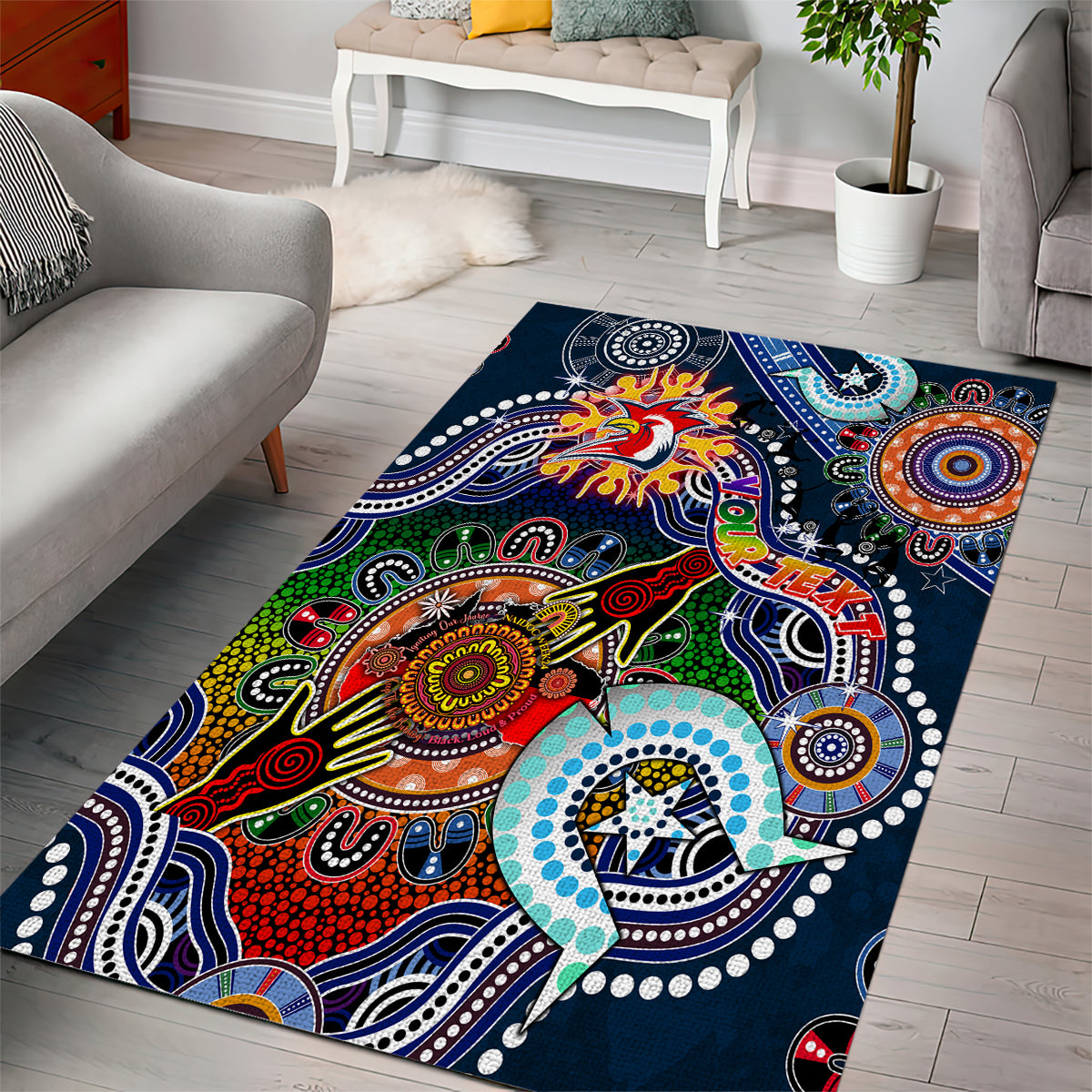 Personalised Roosters NAIDOC Week 2024 Area Rug Australia Aboriginal Dot Painting - Vibe Hoodie Shop